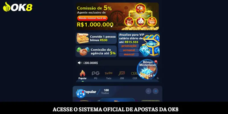 Acesse o site oficial de apostas da OK8