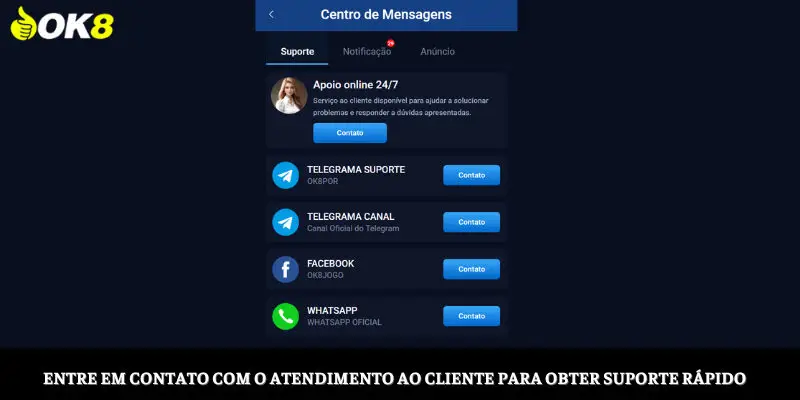 Entre em contato com o departamento de atendimento ao cliente para suporte rápido