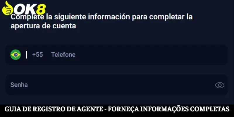 Instruções para registro de agente - Forneça informações completas