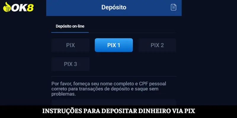 Instruções de depósito via PIX