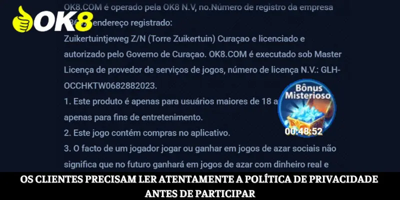 Os clientes precisam compreender cuidadosamente a política de privacidade antes de participar
