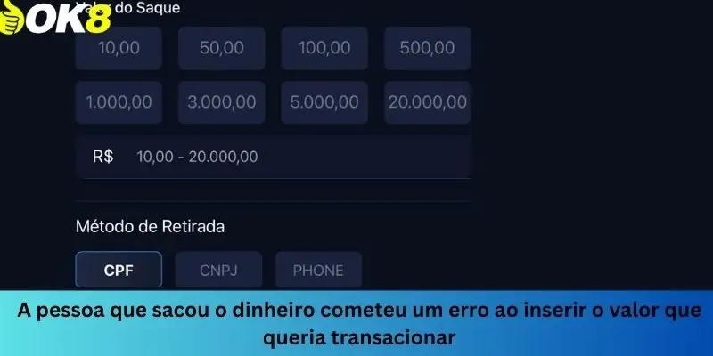 A pessoa que saca dinheiro fica confusa na hora de escolher a quantidade de dinheiro que deseja fazer a transação