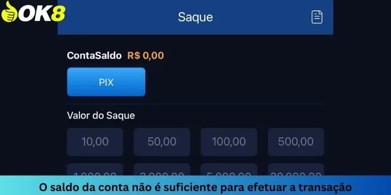 O saldo da conta não é suficiente para fazer uma transação de saque