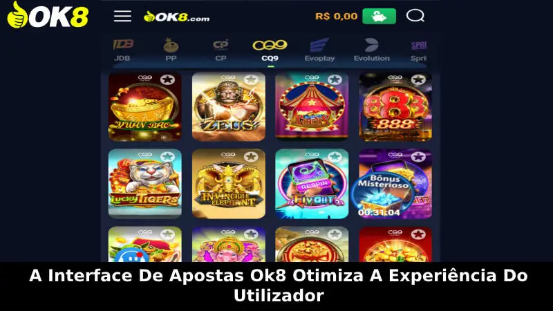 A interface de apostas OK8 otimiza a experiência do usuário