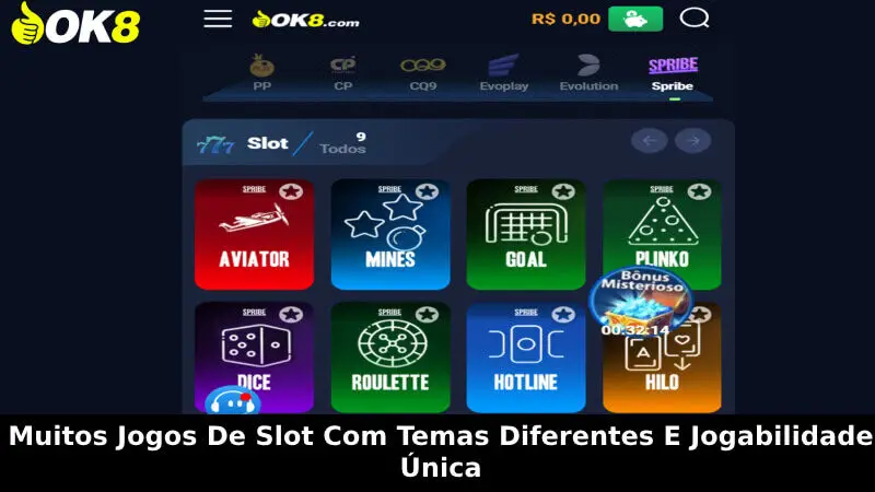 Muitos jogos de slot com temas diferentes e jogabilidade única