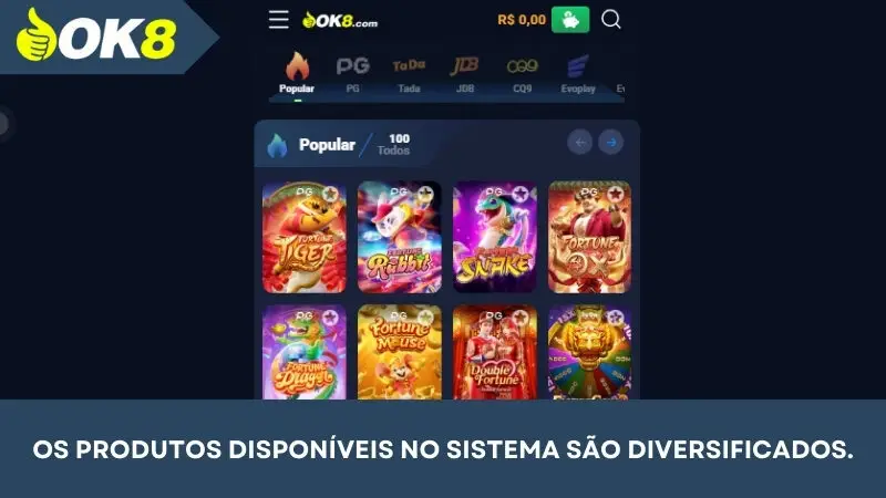 Os produtos disponíveis no sistema são diversificados